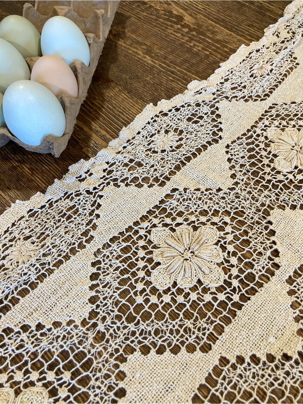 Crochet Tablecloth Square Floral Design In Cream Color - Picture 5 of 13